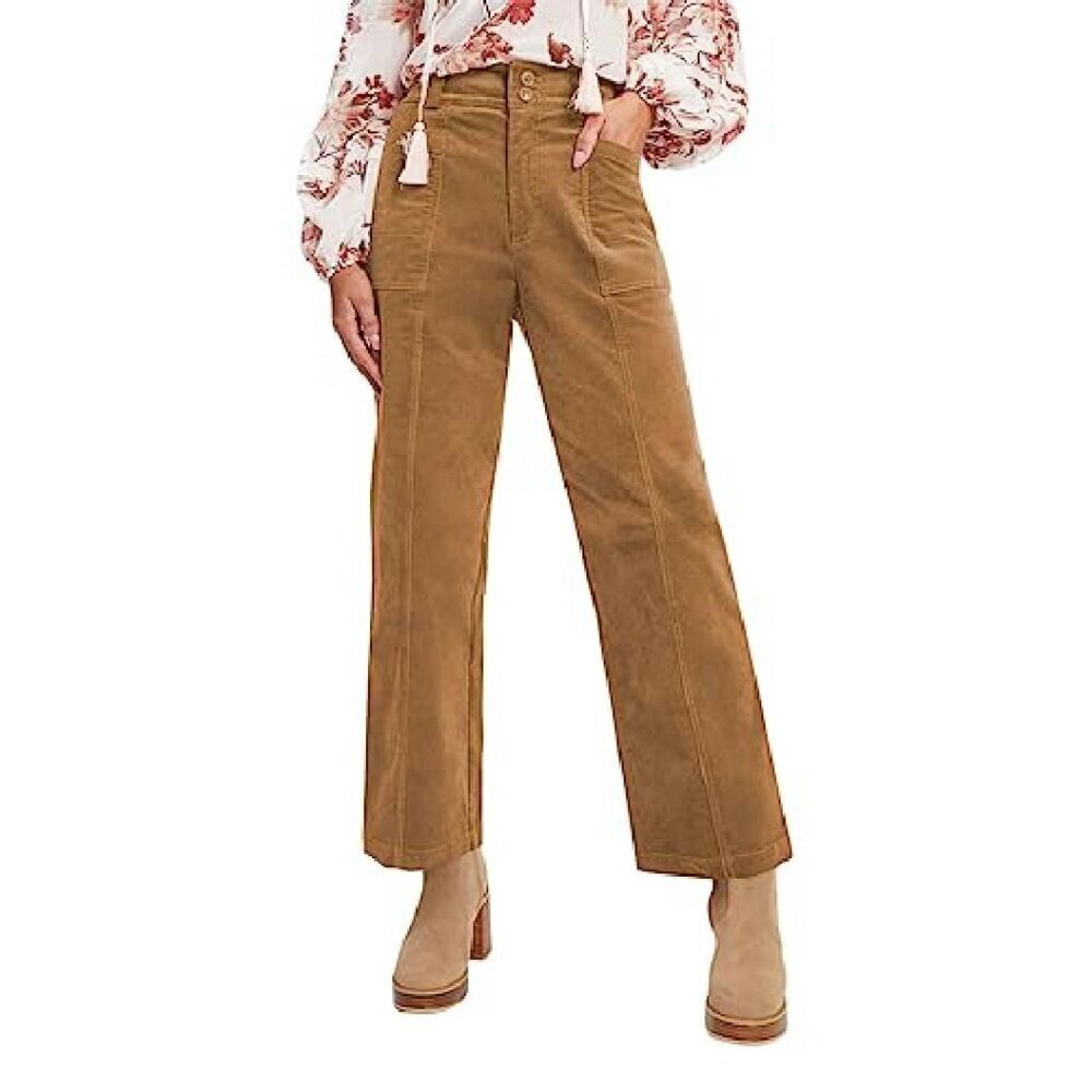 Women's Straight Leg Corduroy Pants with Elastic Waist and Pockets - Picture 3 of 8